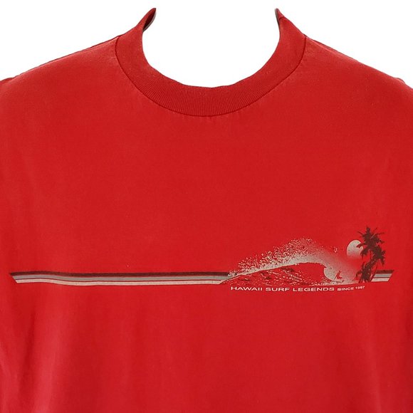 Alstyle T Shirt Men's Large Red Crewneck Graphic Two Sided Hawaii Surf Ocean - Picture 2 of 5